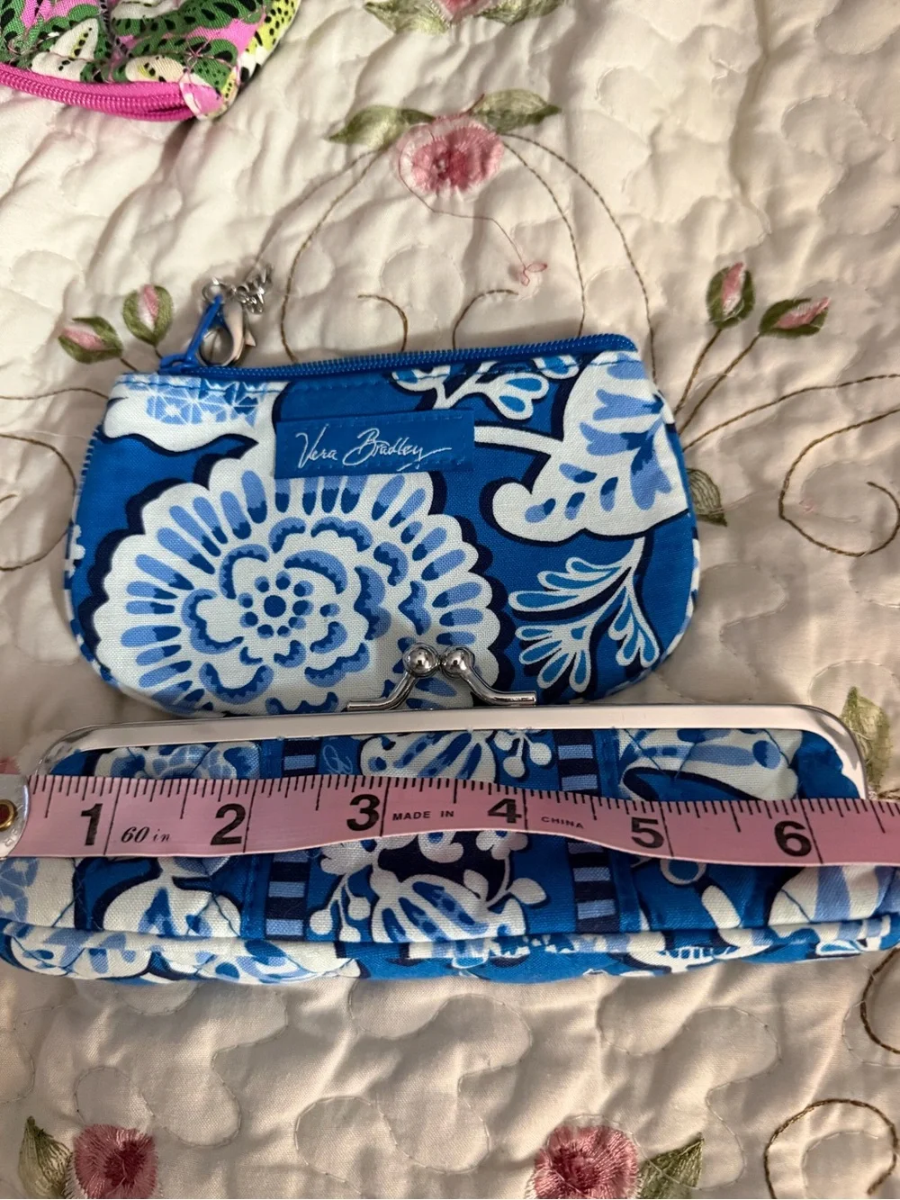 Vera Bradley Blue Floral Kiss Lock Wallet & Coin Purse Set